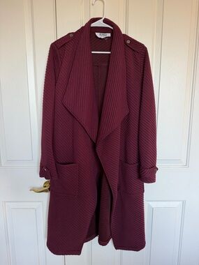 BB Dakota Wine Ribbed Open-Front Cardigan